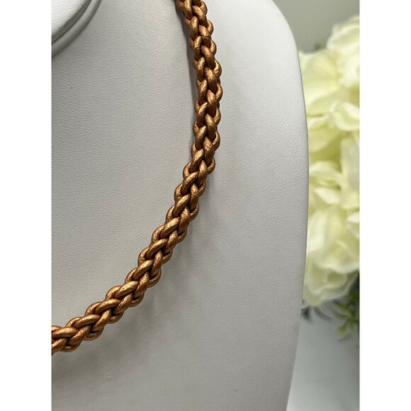 Carolyn Pollack Relios Sterling gold Brown Braided Leather Choker Necklace - Picture 2 of 9